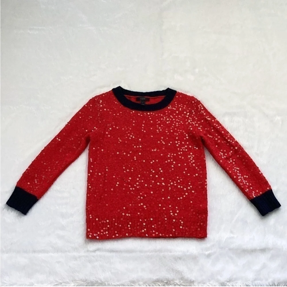 J. Crew Red and Blue Sequin Sweater Sz S NWOT